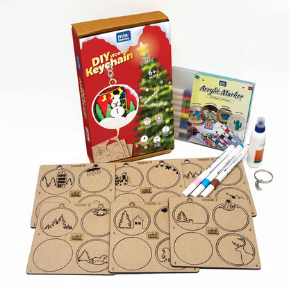 Creative 3D DIY Wooden Christmas Key Chain - Art and Craft Kit for 6+ Years - Set of 6