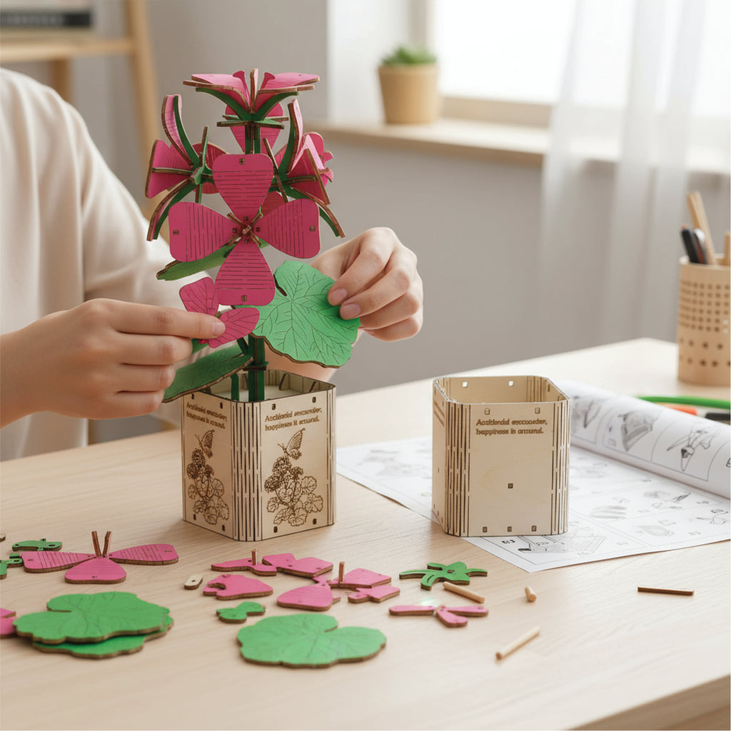 DIY Wooden Flower 3D Wooden Puzzle : Geranium