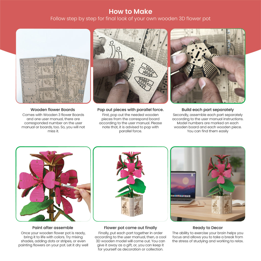DIY Wooden Flower 3D Wooden Puzzle : Geranium