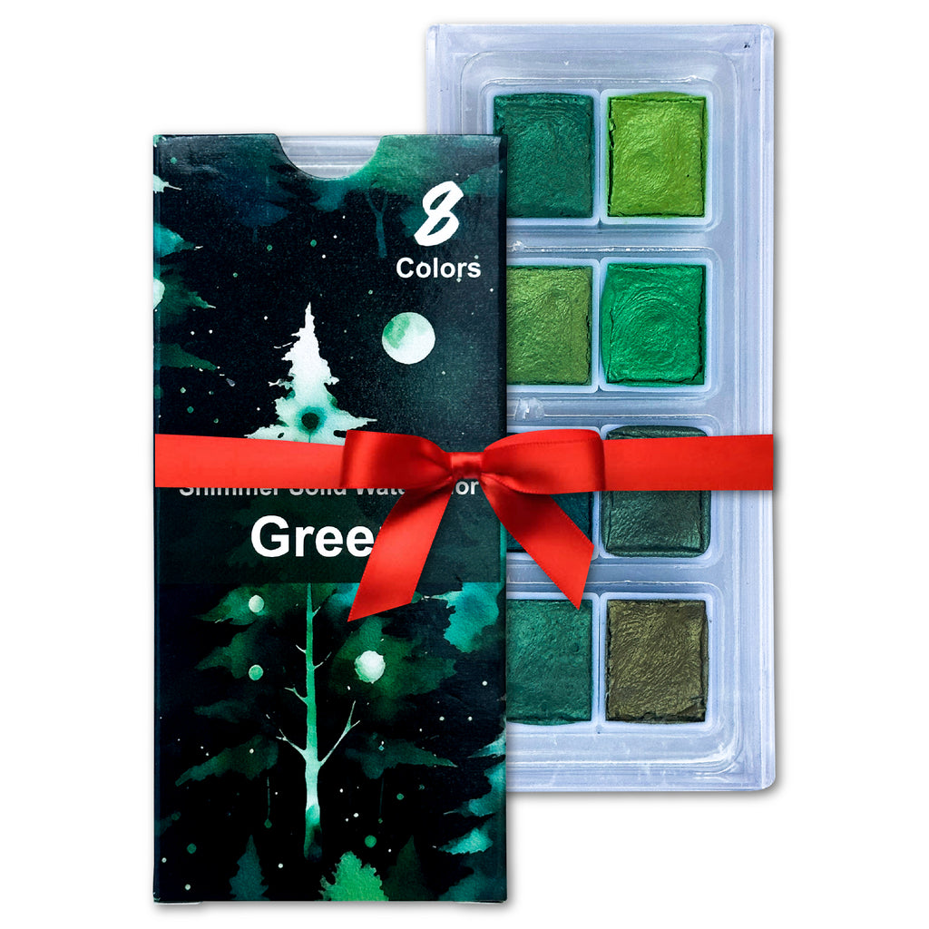 The Crafthives Shimmer Watercolor Set – Green Magic (8 Metallic Pearlescent Shades)