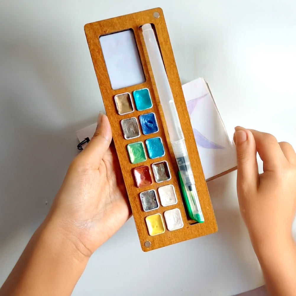 The Crafthives Metallic Watercolor 12 Shades with Brush - The Crafthives