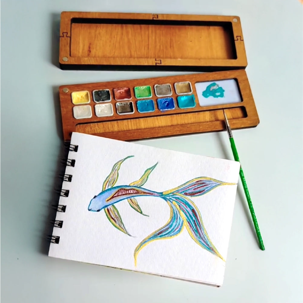 The Crafthives Metallic Watercolor 12 Shades with Brush - The Crafthives