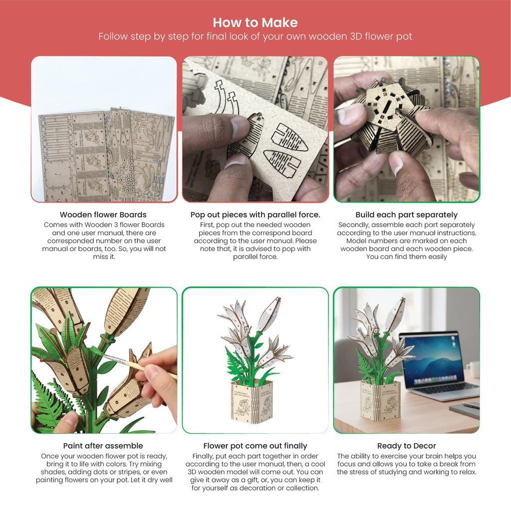 DIY Wooden Flower 3D Wooden Puzzle : Lilly
