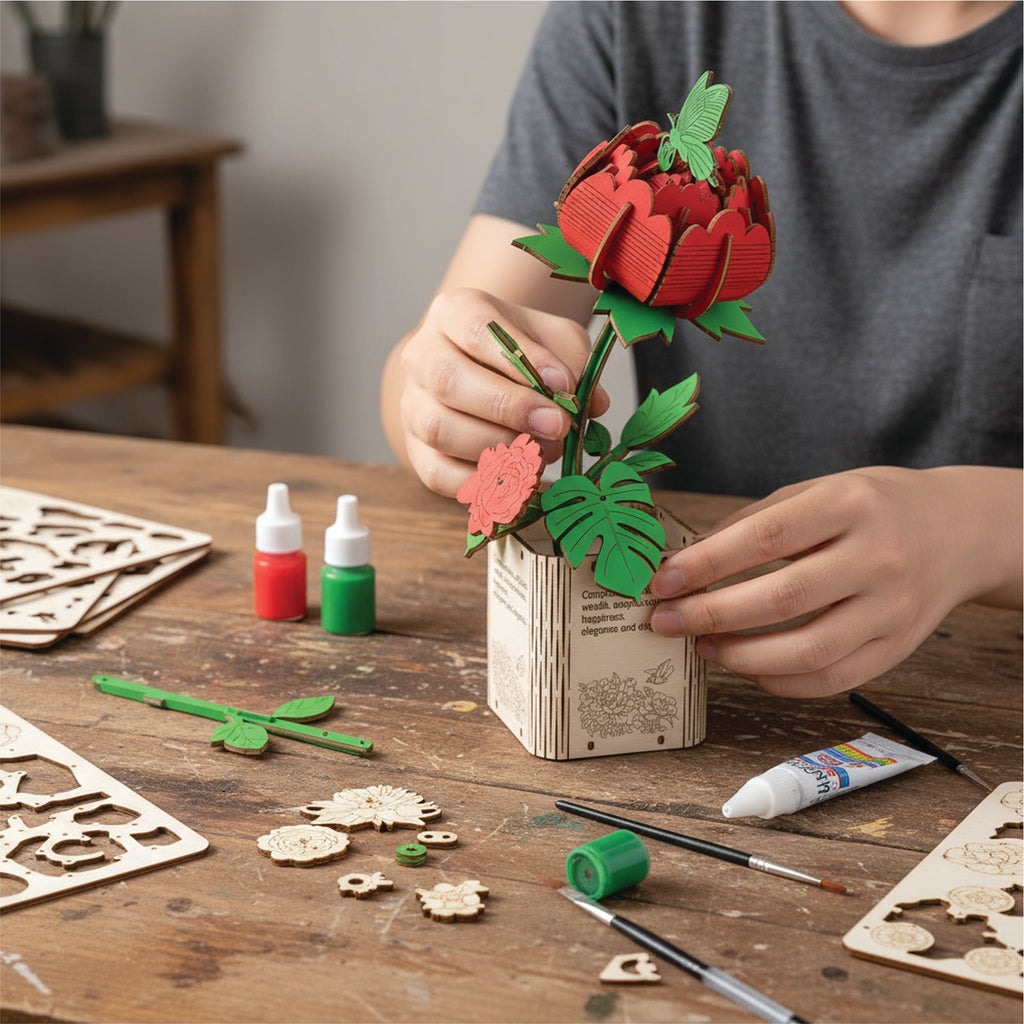 DIY Wooden Flower 3D Wooden Puzzle : Peony