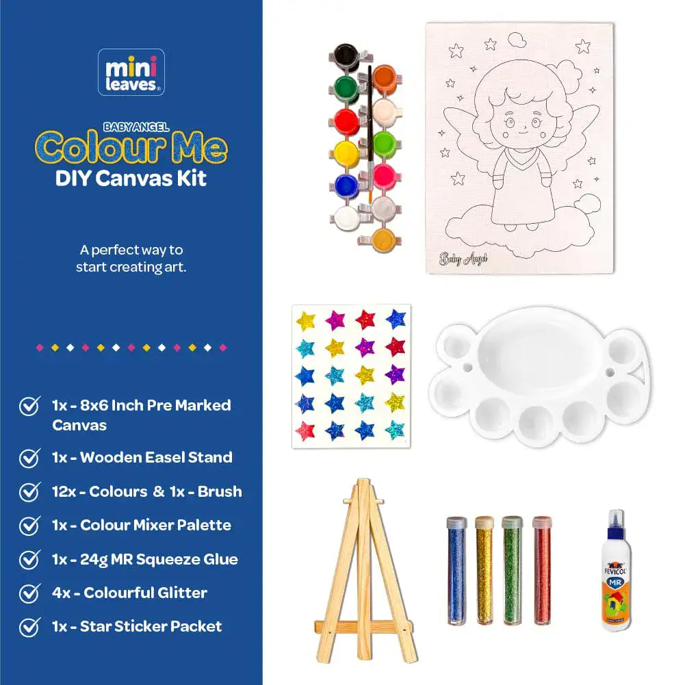 Colour Me Baby Princess DIY Canvas Art Kit 8 x 6 Inch with Wooden Easel 6+ Kids - The Crafthives