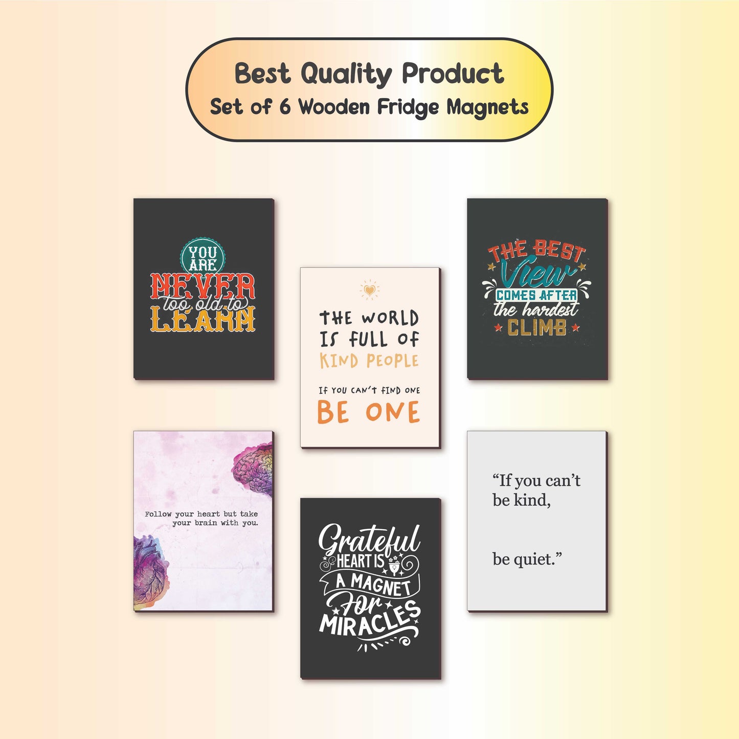 Motivational Quote Wooden Fridge Magnets – Set of 6