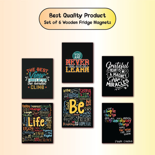 Inspirational Wooden Fridge Magnets – Set of 6 Motivational Quote Designs
