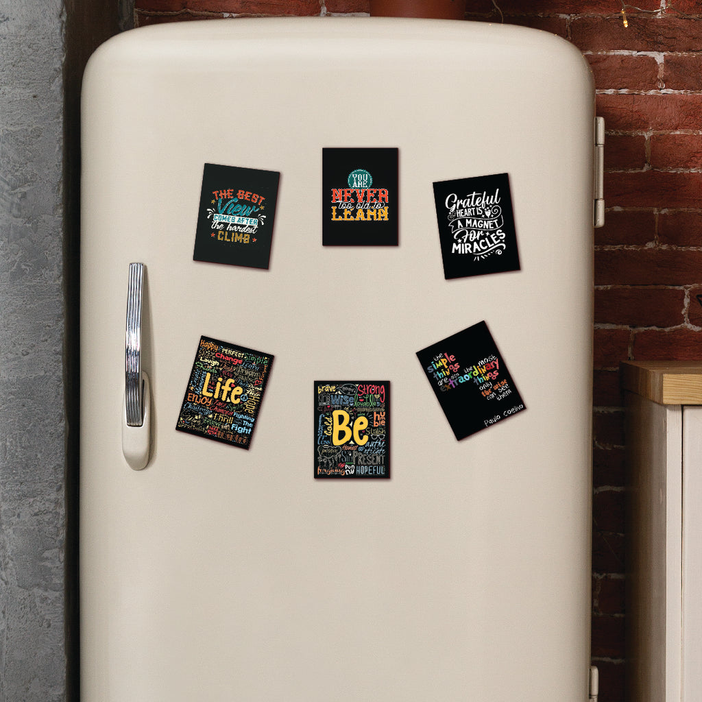 Inspirational Wooden Fridge Magnets – Set of 6 Motivational Quote Designs