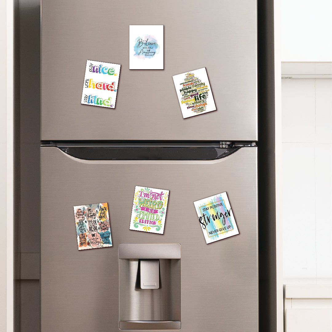 Motivational Wooden Fridge Magnets – Set of 6 | Positive Quotes & Colorful Designs | Home & Office Decor