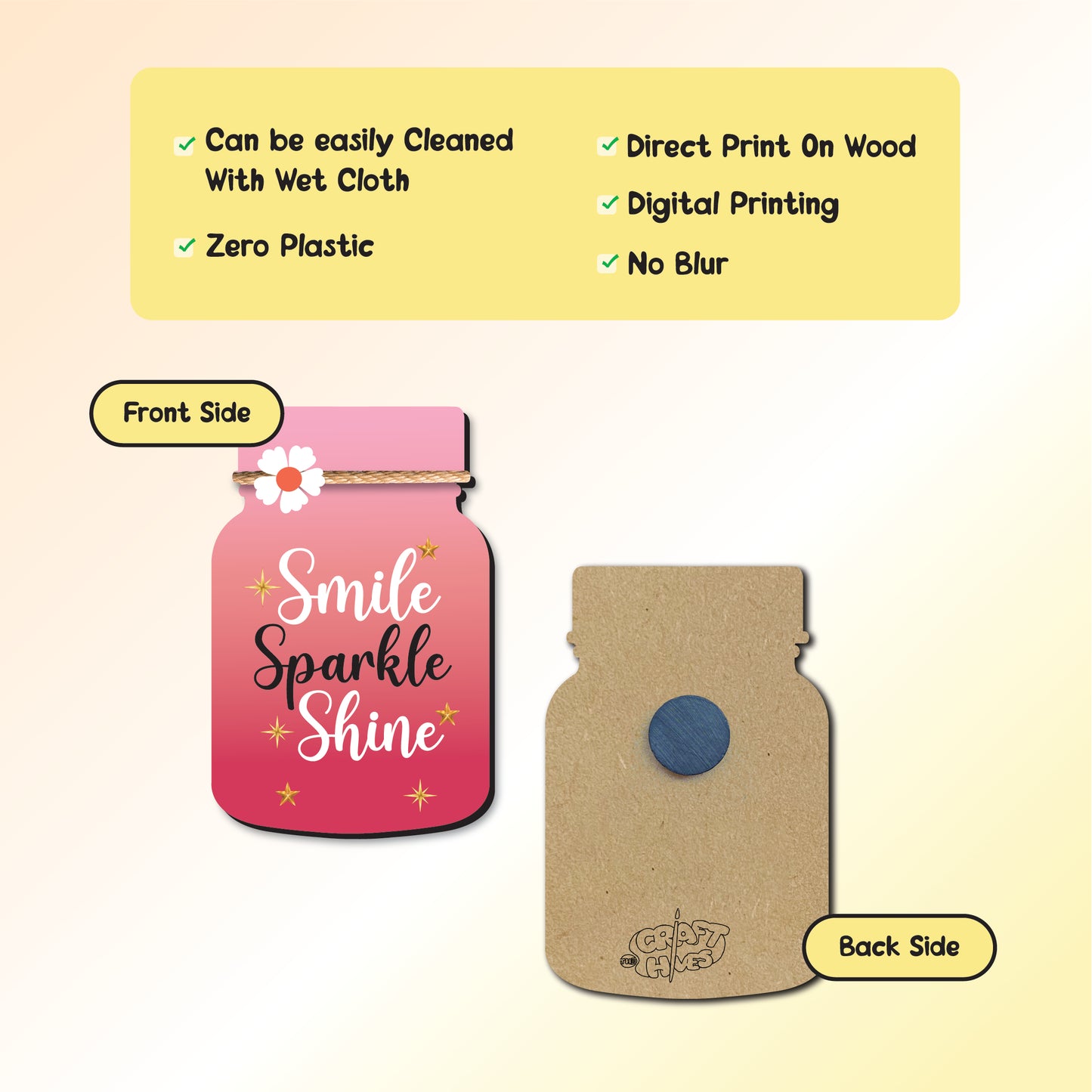 Jar Fridge Magnets – Set of 6 Motivational Wooden Magnets