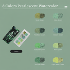 The Crafthives Shimmer Watercolor Set – Green Magic (8 Metallic Pearlescent Shades)